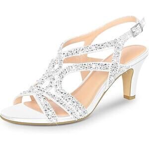 Pizz Annu Womens Size 9 White Silver Sparkle Open Toe 3" Slingback Heel Shoes